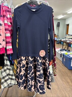 Bonnie Jean Navy and Pink Floral Skater Dress